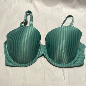 Victoria’s Secret Green Stripe T-Shirt Full Coverage Bra w/ Logo Straps 34D EUC